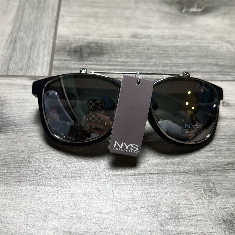 NYS Collection Womens Black Polarized Clip-on Sunglasses One Size NWT